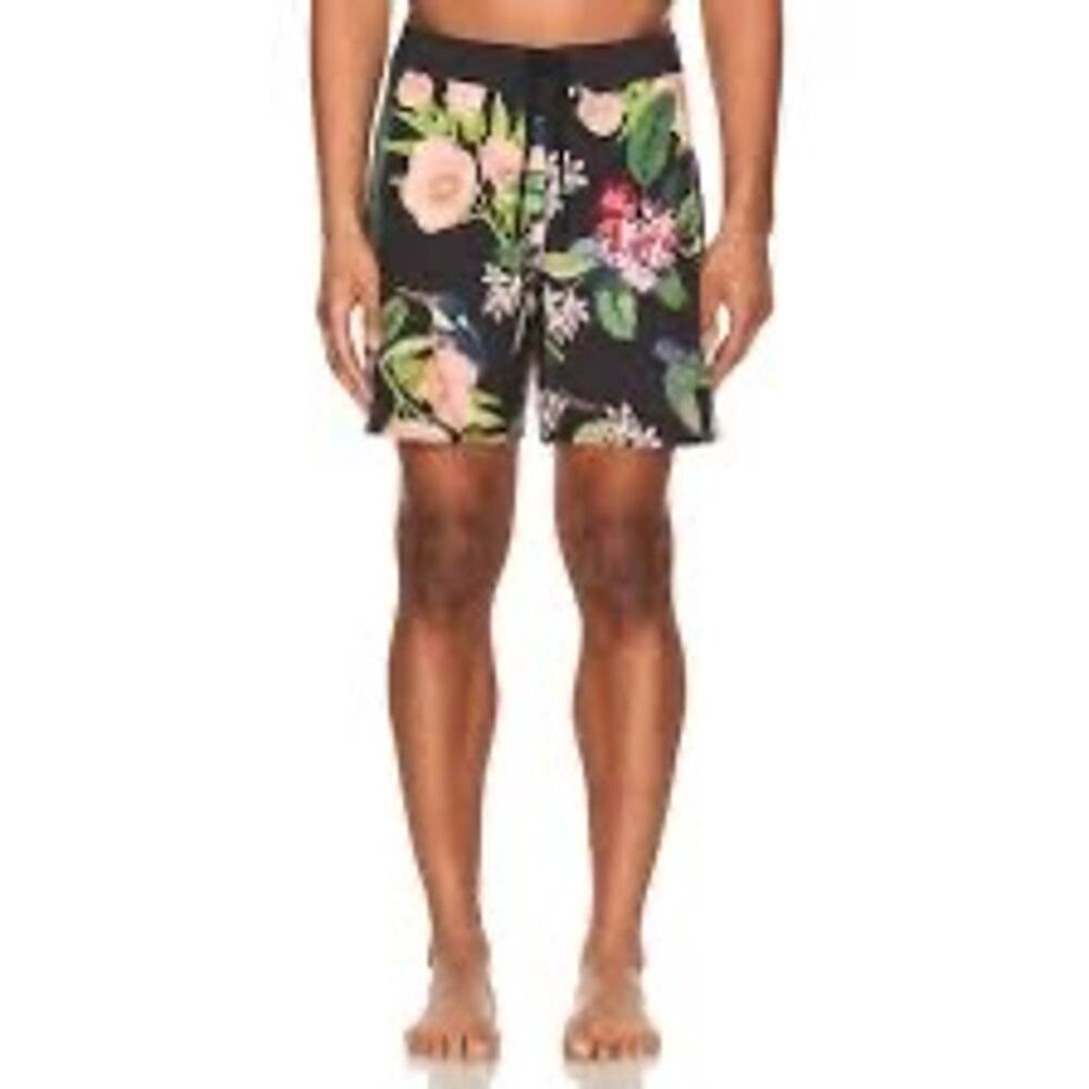ROARK Passage 17" Manu Floral Swim Shorts in Black, Size 30